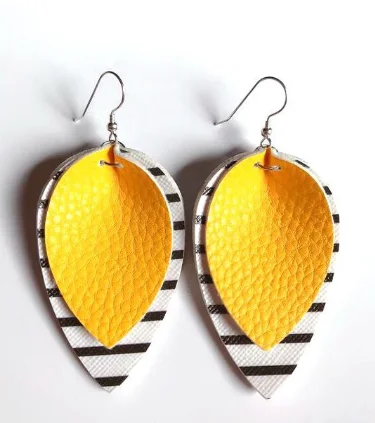 Women’s colorful stud earrings-Yellow Striped Leather Drop Earrings