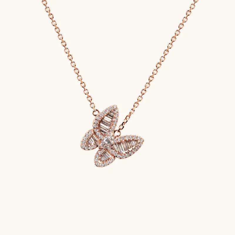 Women’s gold pendant necklaces-Mixed Diamond Butterfly Pendant