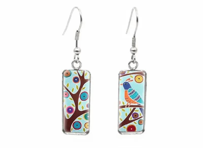 Women’s multi-colored earrings-Beautiful Glass-Like Folk Bird Earrings