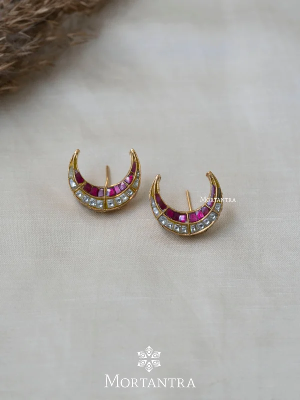 Women’s crystal earrings-Pink Color Gold Plated Thappa Jadau Kundan Earrings - TJ-E39WP