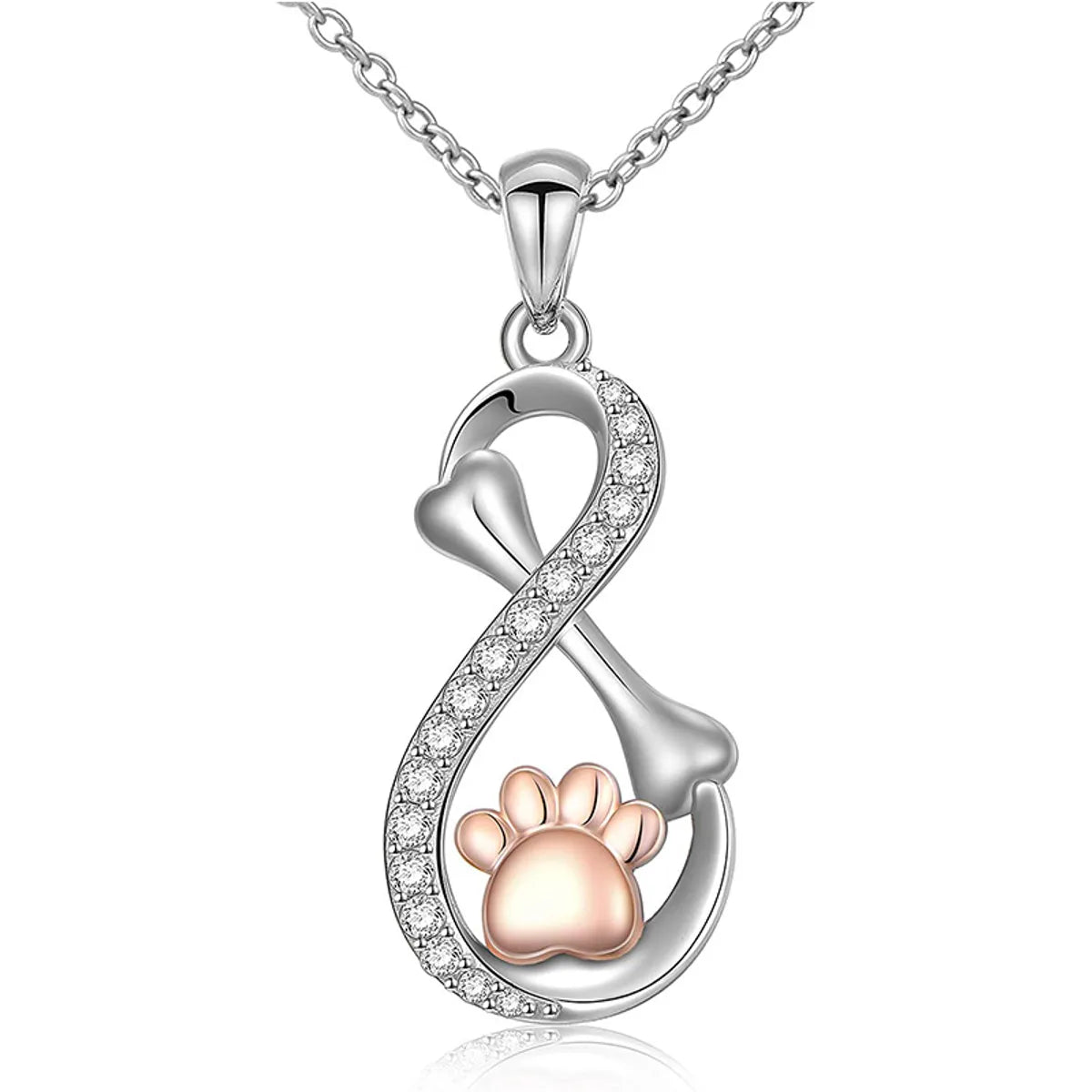 Women’s pearl necklaces-Cute Infinity Paw Print Sterling Silver Plating Inlay Zircon Pendant Necklace