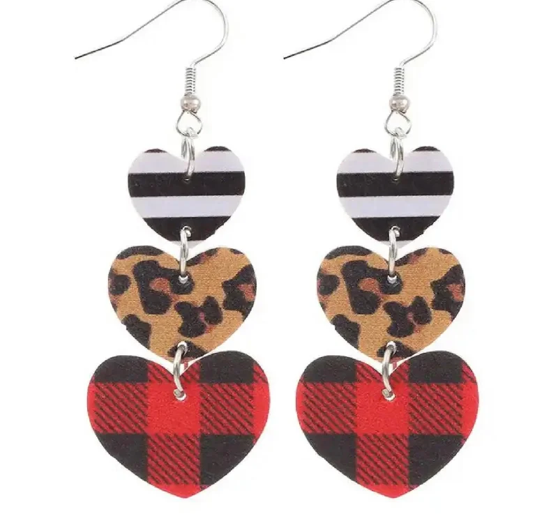 Women’s unique earrings-Beautiful Faux Leather Heart Trio Earrings