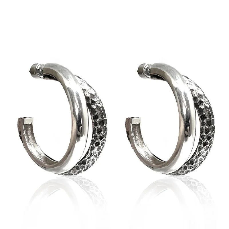 Women’s pearl earrings-SILVER RAMO TWIST TUBE HOOPS 1.5"