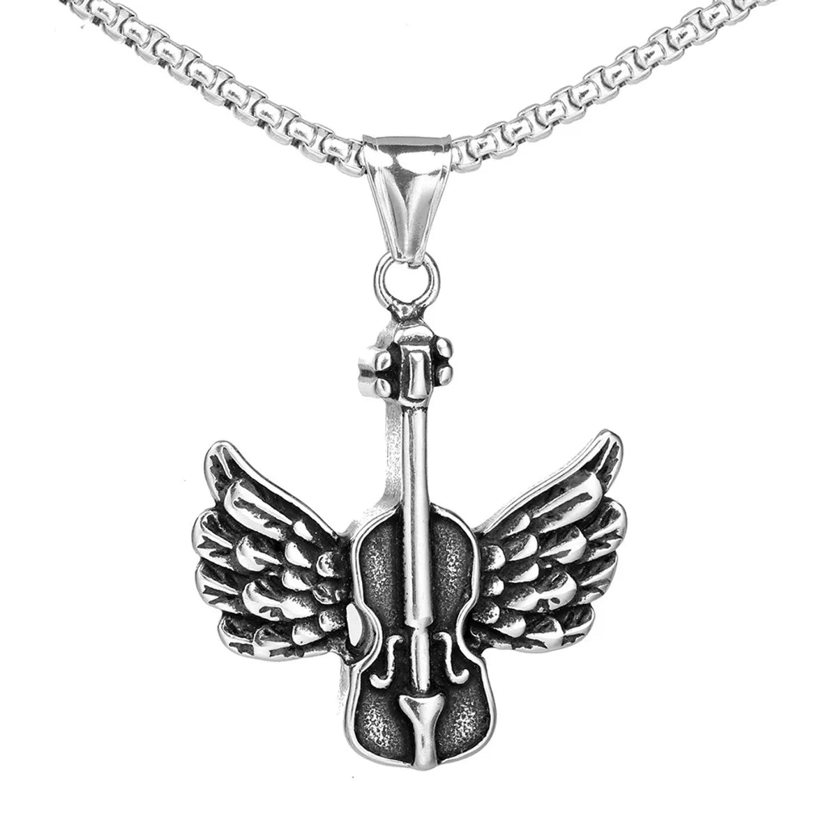 Women’s bar necklaces-Hip-Hop Guitar Wings Stainless Steel None Men'S