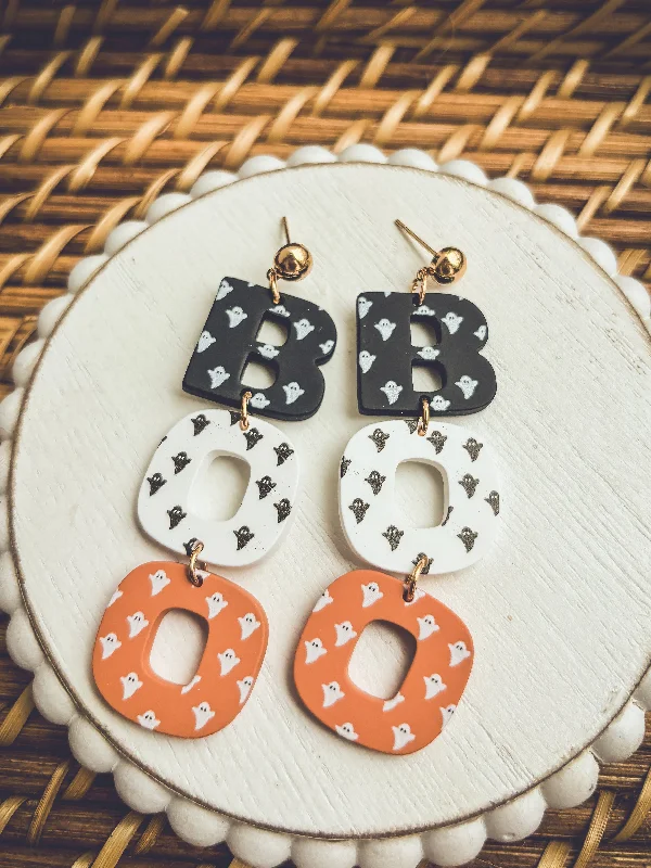 Women’s luxury diamond hoop earrings-Adorable BOO Halloween Earrings