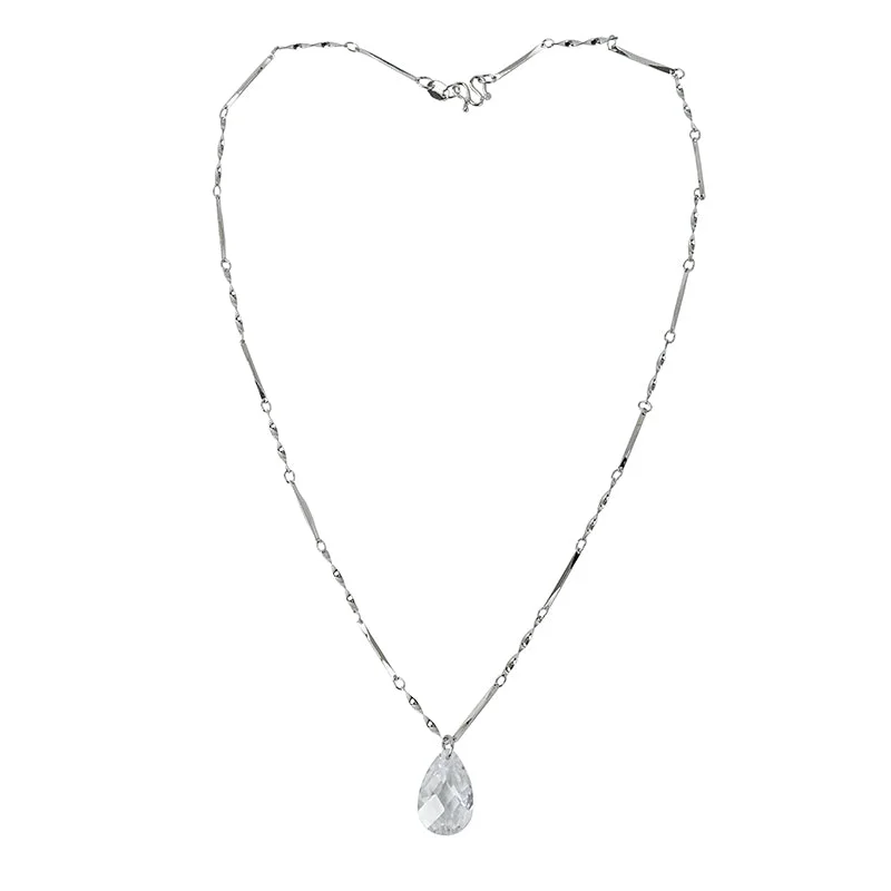 Women’s elegant pearl necklaces-Elegant Shiny Water Droplets Sterling Silver Plating Zircon Platinum Plated Pendant Necklace