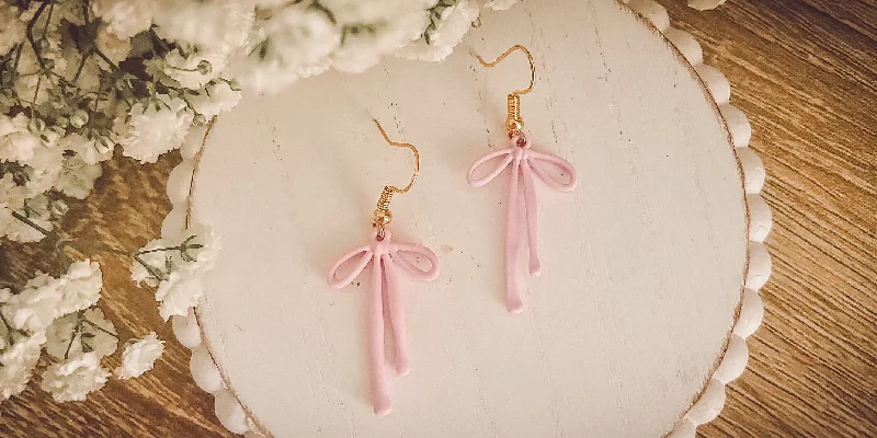 Women’s stacked earrings-Adorable Pink Bow Earrings