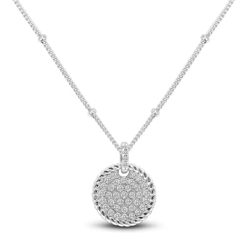 Women’s birthstone necklaces-Stia : Pavé Rope Disk in Sterling Silver