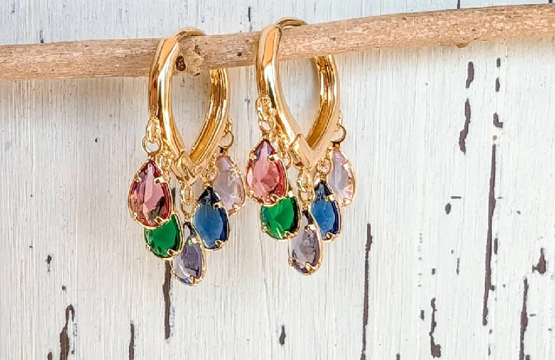 Women’s infinity stud earrings-Beautiful Colorful Gold Drop Earrings