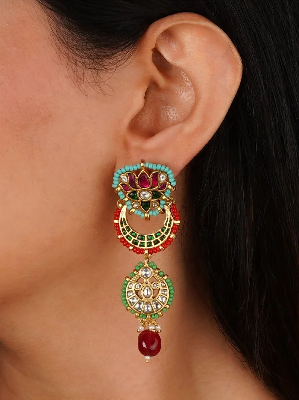 Women’s diamond earrings-Multicolor Gold Plated Mishr Earrings - MR-E272M