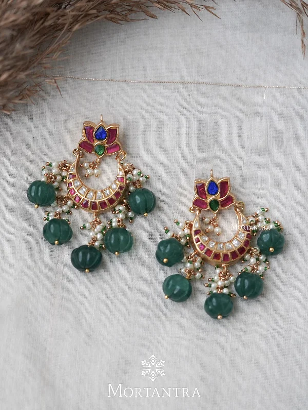 Women’s stud earrings-Multicolor Gold Plated Thappa Jadau Kundan Earrings - TJ-E37M