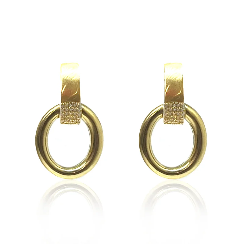 Women’s colorful gemstone earrings-GOLD ELLIPSE EARRINGS