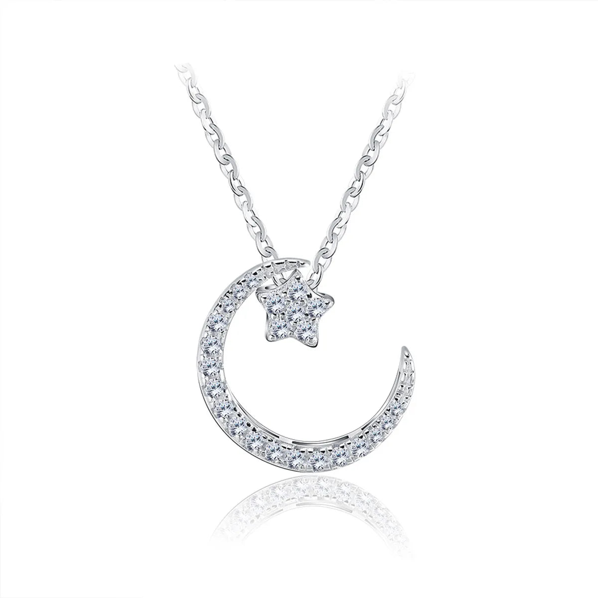 Women’s crystal necklaces-Simple Style Classic Style Star Moon Sterling Silver Polishing Plating Inlay Zircon White Gold Plated Pendant Necklace