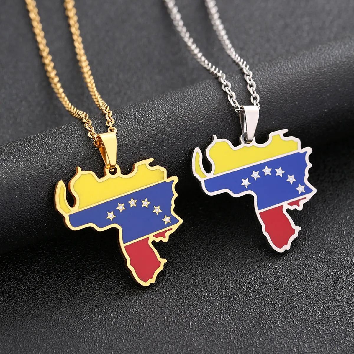 Women’s silver necklaces-Ethnic Style Map Flag 201 Stainless Steel 304 Stainless Steel Enamel Plating None 18K Gold Plated Unisex Pendant Necklace