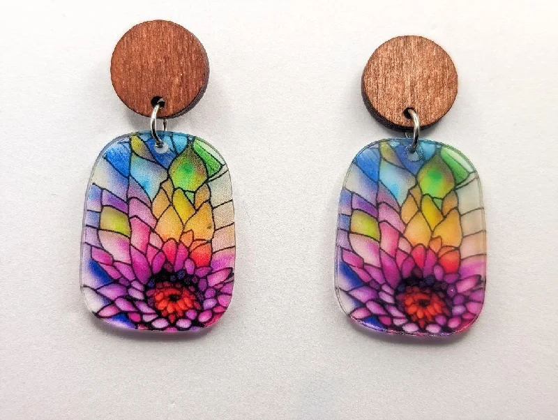 Women’s minimalist gold earrings-Beautiful Wood and Stained Glass Effect Earrings