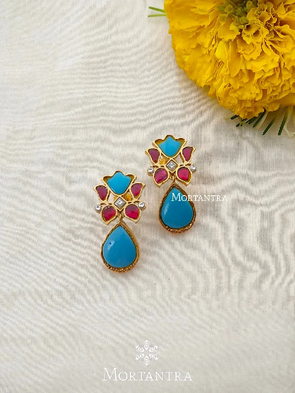 Women’s large dangle earrings-Multicolor Gold Plated Earrings - TR-EAR15PSB