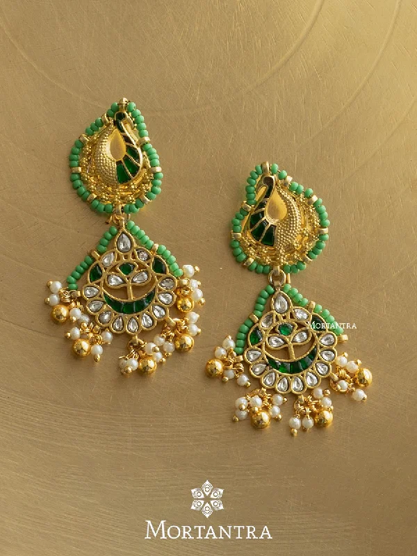 Women’s small hoop earrings-Green Color Gold Plated Mishr Earrings - MR-E107WGR