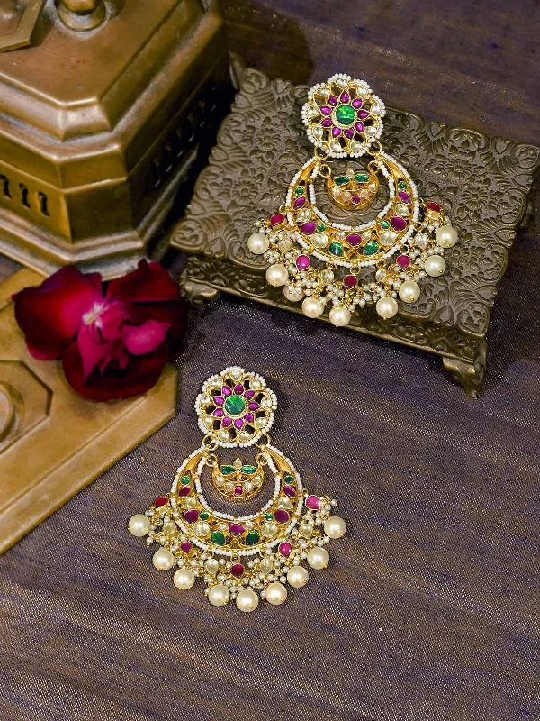 Women’s bridal stud earrings-Multicolor Gold Plated Jadau Kundan Earrings - ME1M