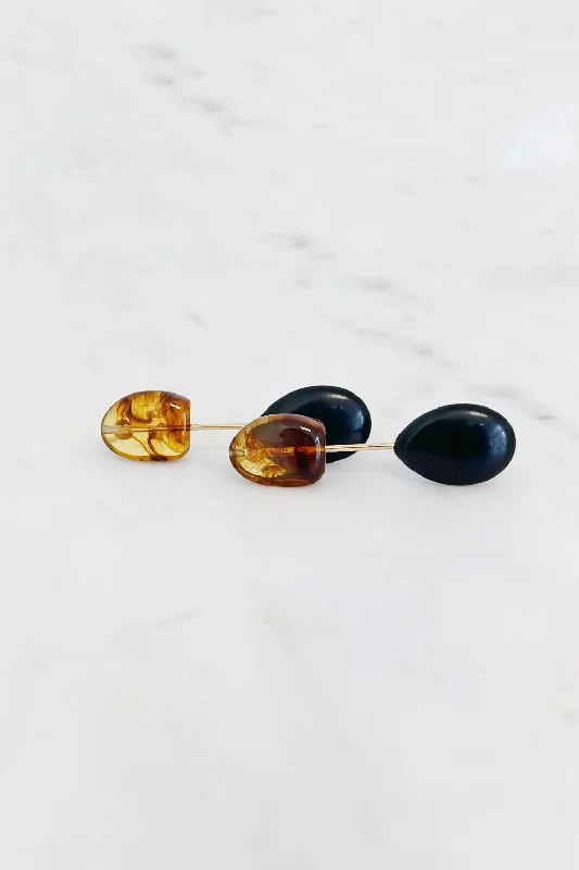 Women’s classy earrings-Black Agate Dangle Drop Earrings Gold