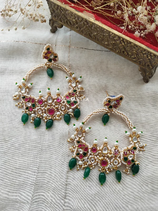 Women’s teardrop earrings-Multicolor Gold Plated Jadau Kundan Earrings - ME915MA