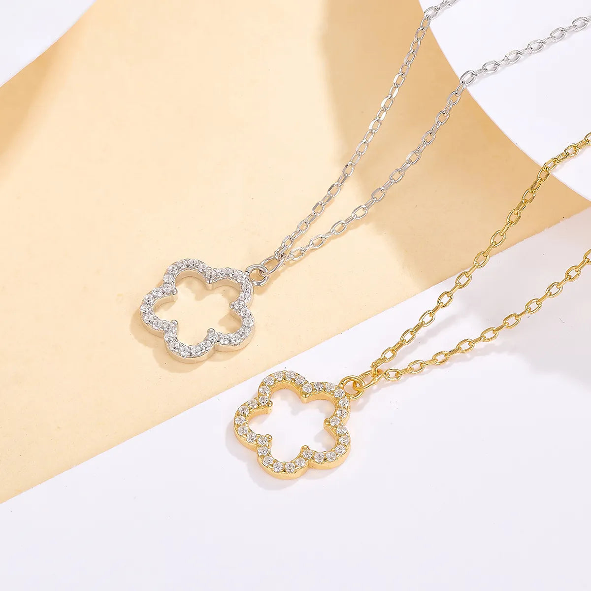 Women’s heart and diamond necklaces-Sterling Silver White Gold Plated Gold Plated Cute Romantic Sweet Inlay Flower Zircon Pendant Necklace