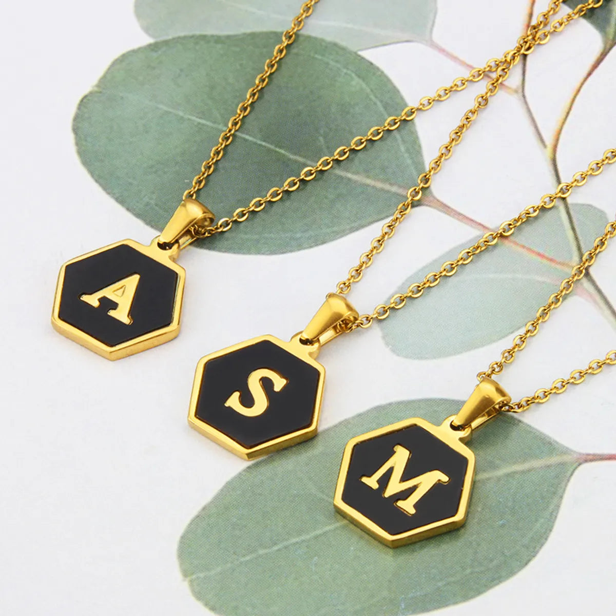 Women’s heart pendant necklaces-Wholesale Jewelry Simple Hexagon 26 Letter Pendant Stainless Steel Necklace Gooddiy