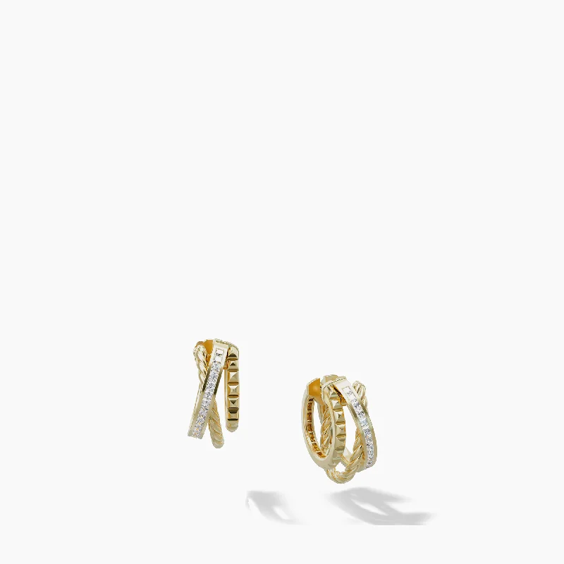 Women’s dangle earrings-CROSSOVER TRIO MULTI ROW HOOP EARRINGS DI 18K