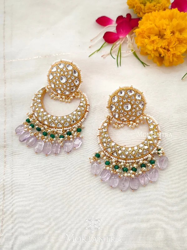 Women’s multi-strand earrings-Multicolor Gold Plated Thappa Jadau Kundan Earrings - TJ-E10