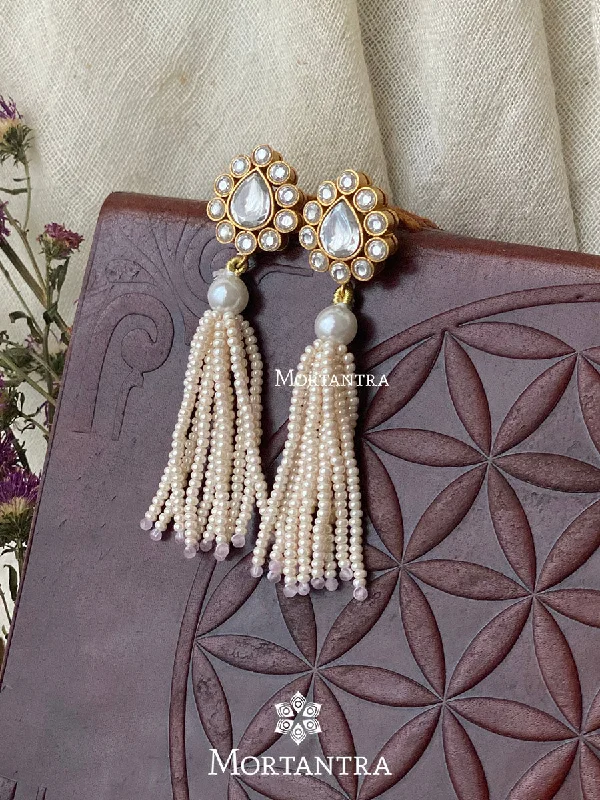 Women’s nature-inspired earrings-White Color Gold Plated Jadau Kundan Earrings - ME900B