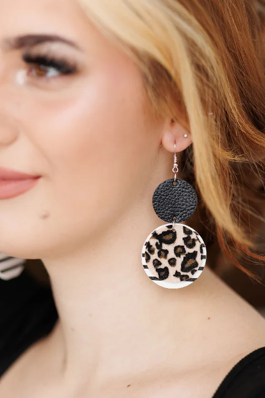 Women’s pearl drop earrings-Beautiful Leopard Circle Drop Earrings