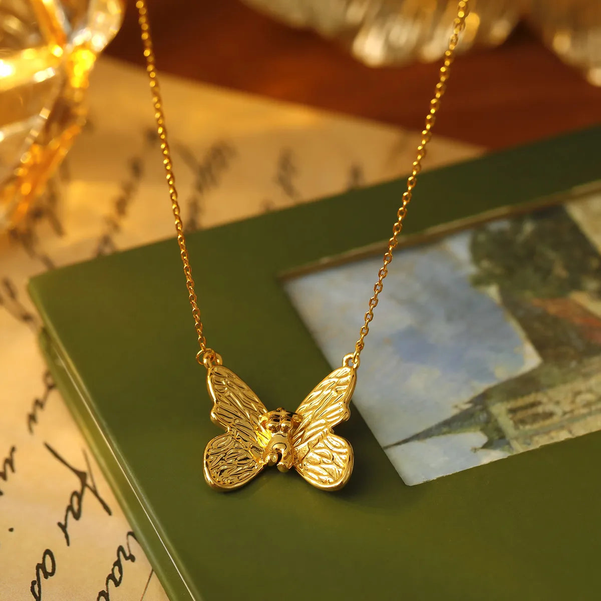 Women’s heart-shaped necklaces-Copper 18K Gold Plated Butterfly Body Pendant Necklace