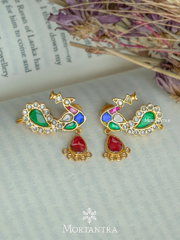 Women’s vintage pearl earrings-Multicolor Gold Plated Jadau Kundan Earrings - ME762M