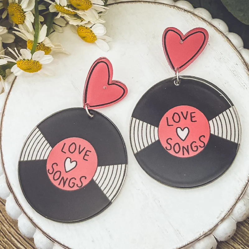 Women’s large stud earrings-Lovely Large Record Love Song Earrings