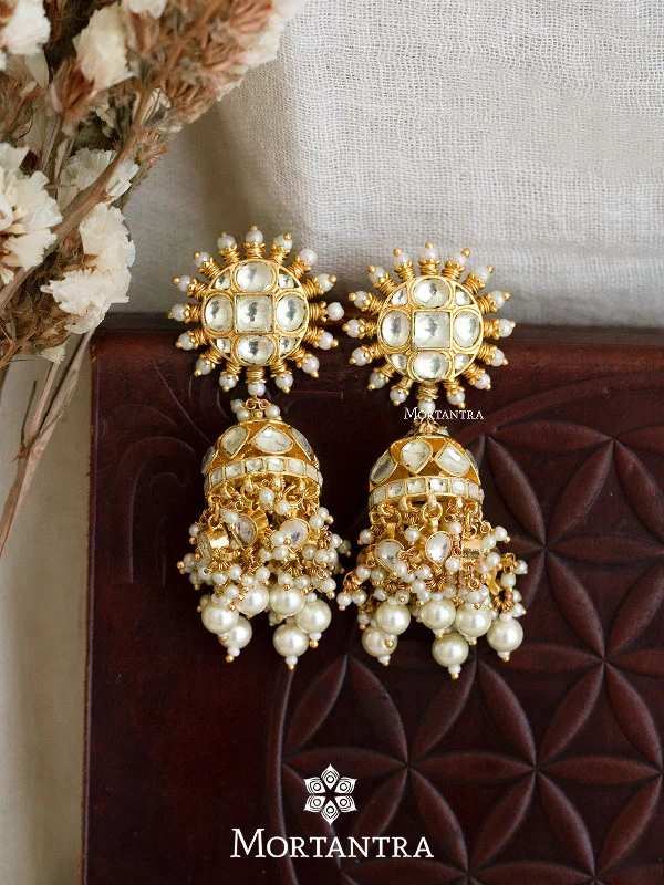 Women’s birthstone earrings-White Color Gold Plated Jadau Kundan Earrings - ME1032Y