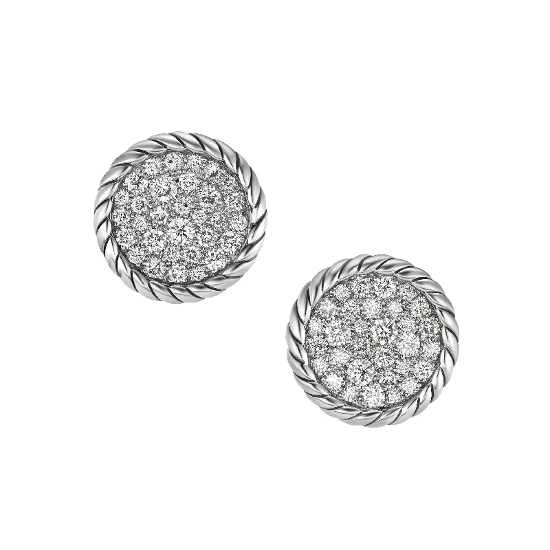 Women’s drop earrings-DY Elements® Button Stud Earrings in Sterling Silver with Diamonds\, 13.6mm