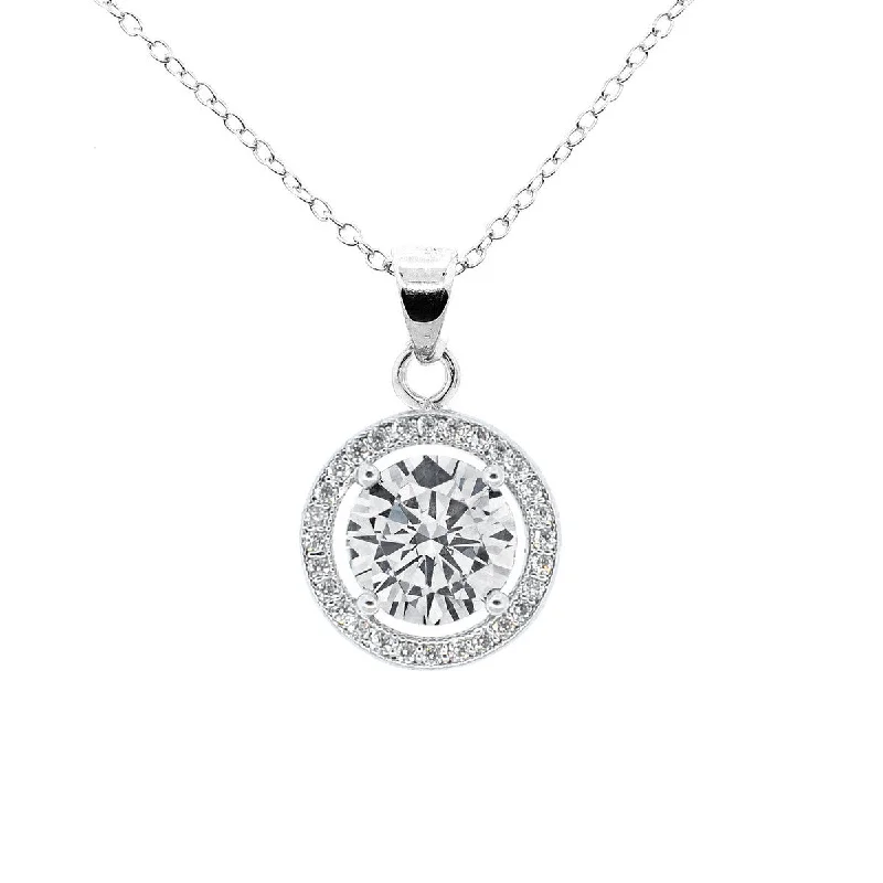 Women’s handmade necklaces-Blake 18k White Gold Plated Halo Pendant Necklace Simulated Diamond Crystals