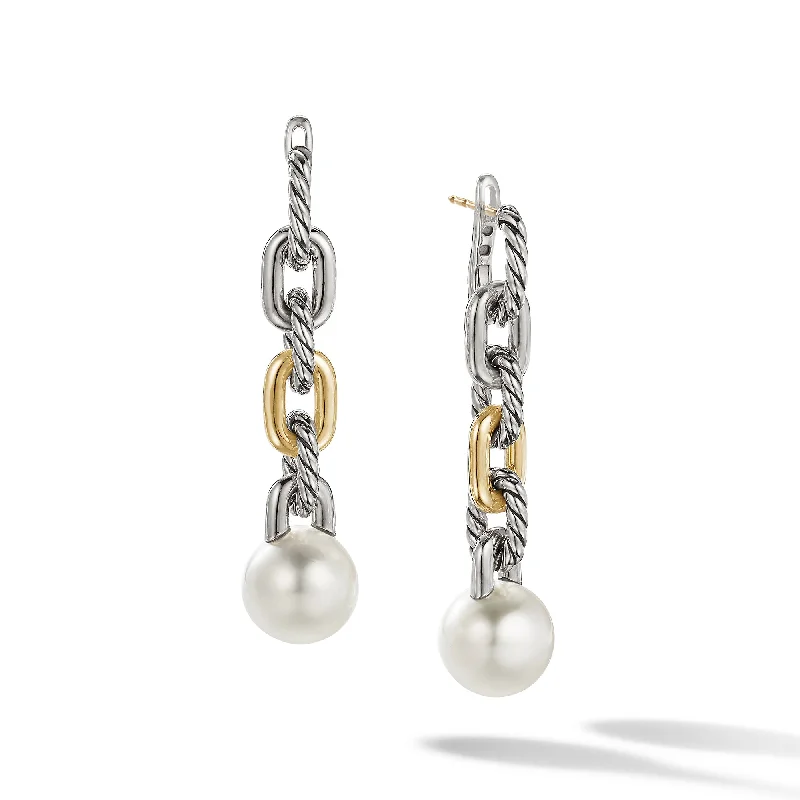 Women’s everyday stud earrings-DY Madison® Pearl Chain Drop Earrings in Sterling Silver with 18K Yellow Gold