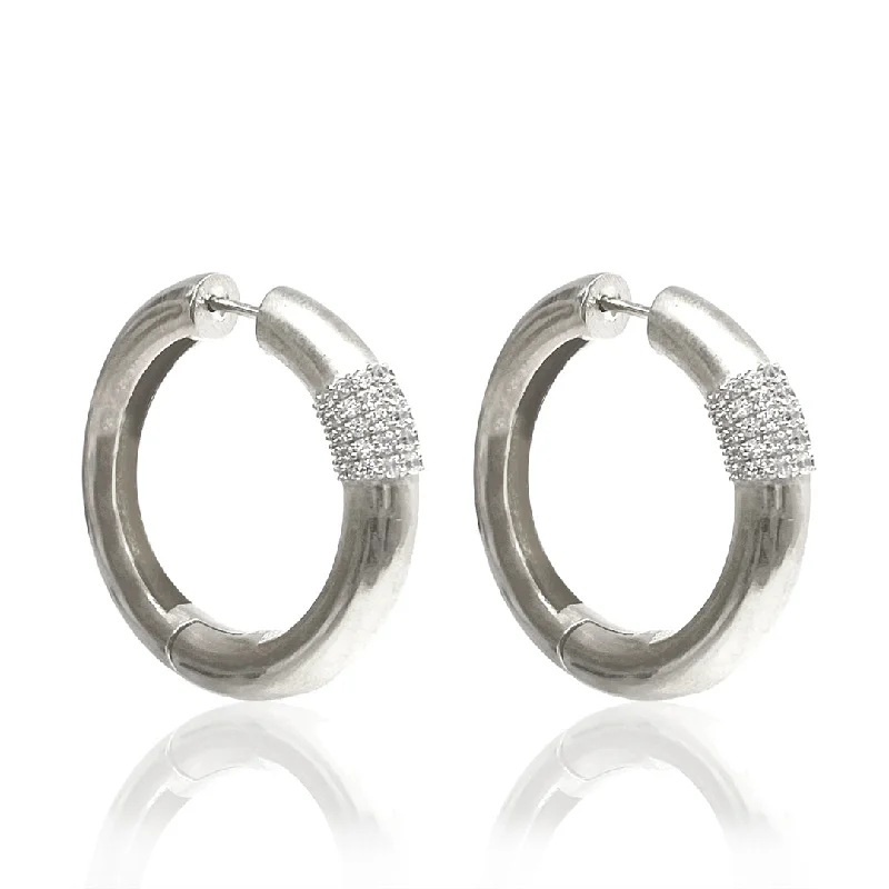 Women’s large gemstone earrings-SILVER BOTERE TUBE HOOPS 1.5"