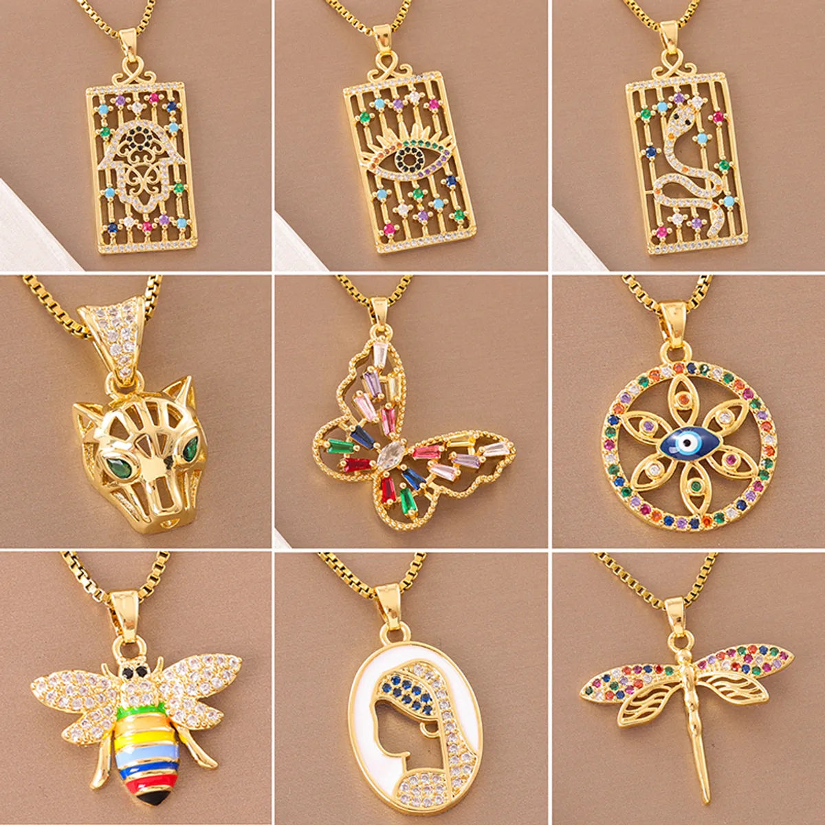 Women’s multi-layered necklaces-Retro Lady Roman Style Snake Bee Butterfly Stainless Steel Titanium Steel Enamel Plating Inlay Zircon 18k Gold Plated Pendant Necklace