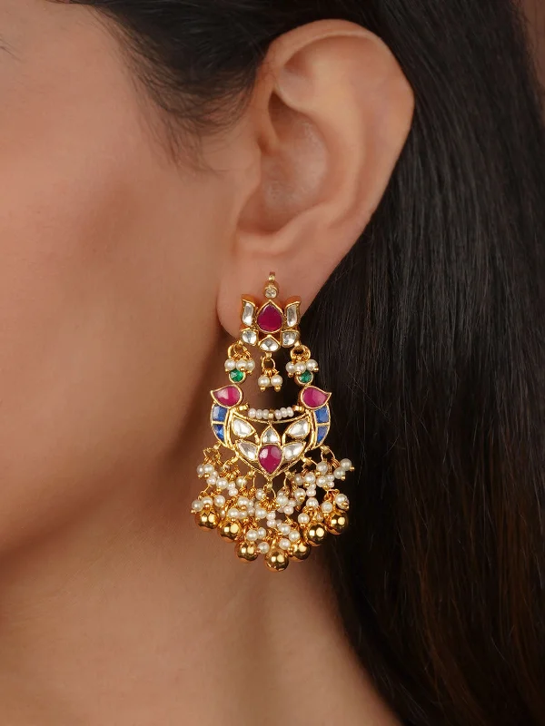 Women’s simple stud earrings-Multicolor Gold Plated Jadau Kundan Earrings - ME1304M