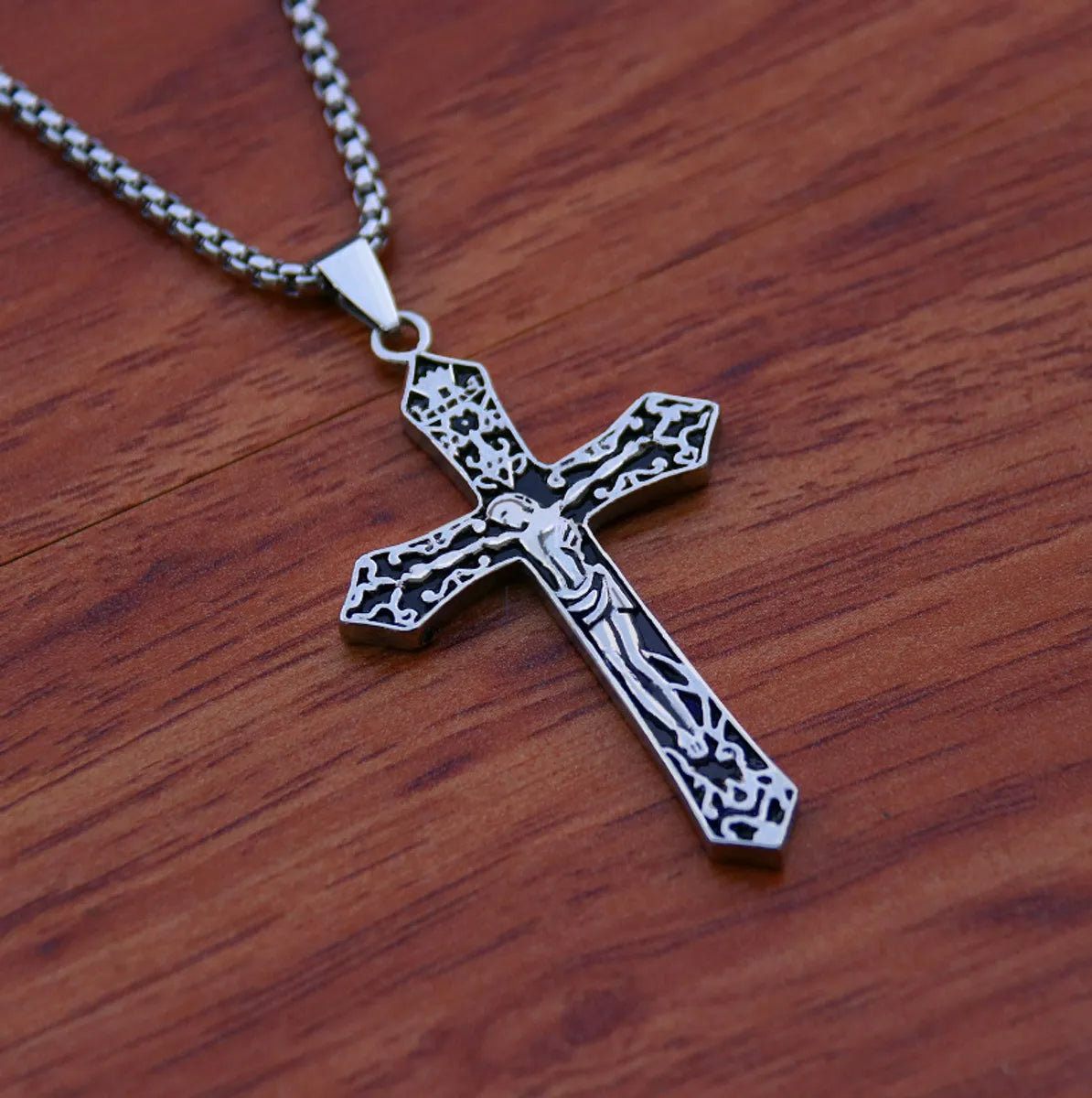 Cross Plate Silver Titanium Steel Chain