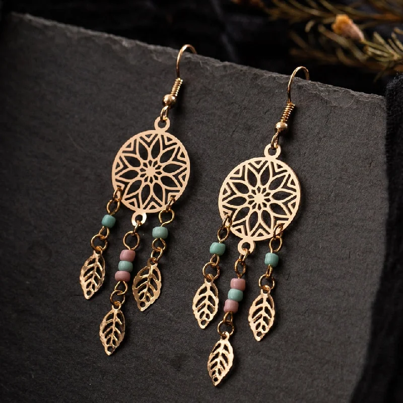 Women’s glamorous drop earrings-Gold Dream Catcher Earrings