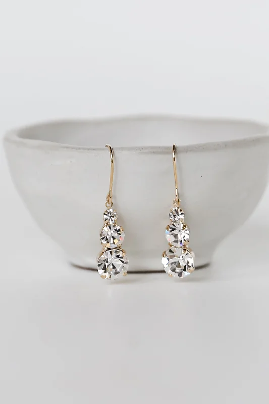 Women’s sterling silver earrings-Lainey Gold Rhinestone Drop Earrings