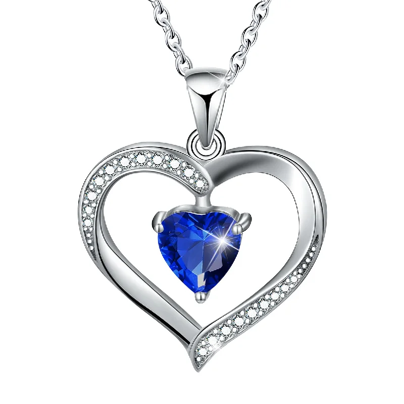 "Mother's Day Love Single Zircon Necklace Platinum (Color: Sapphire Blue)"