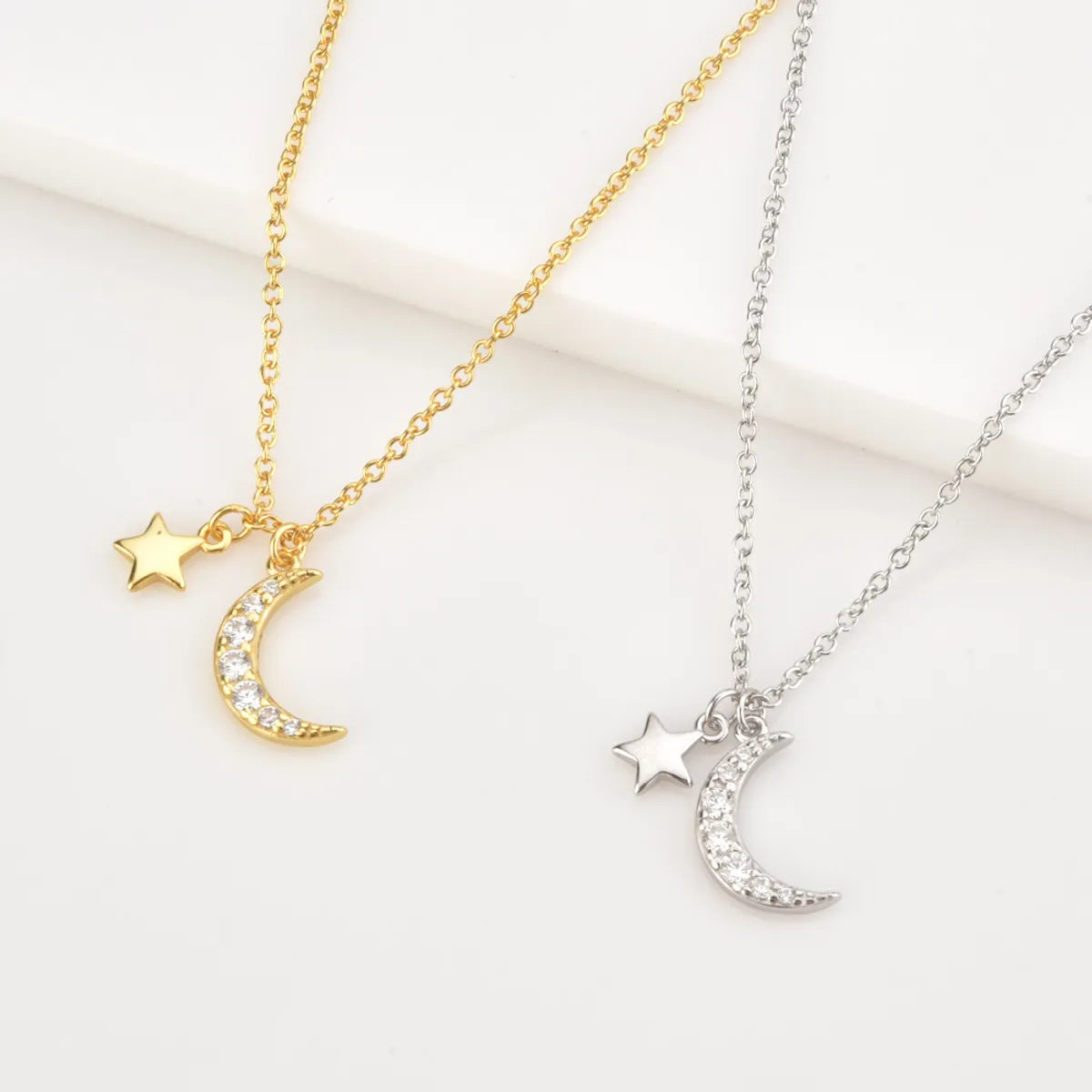 Women’s luxury gold necklaces-Sterling Silver Plating Inlay Star Moon Zircon Pendant Necklace