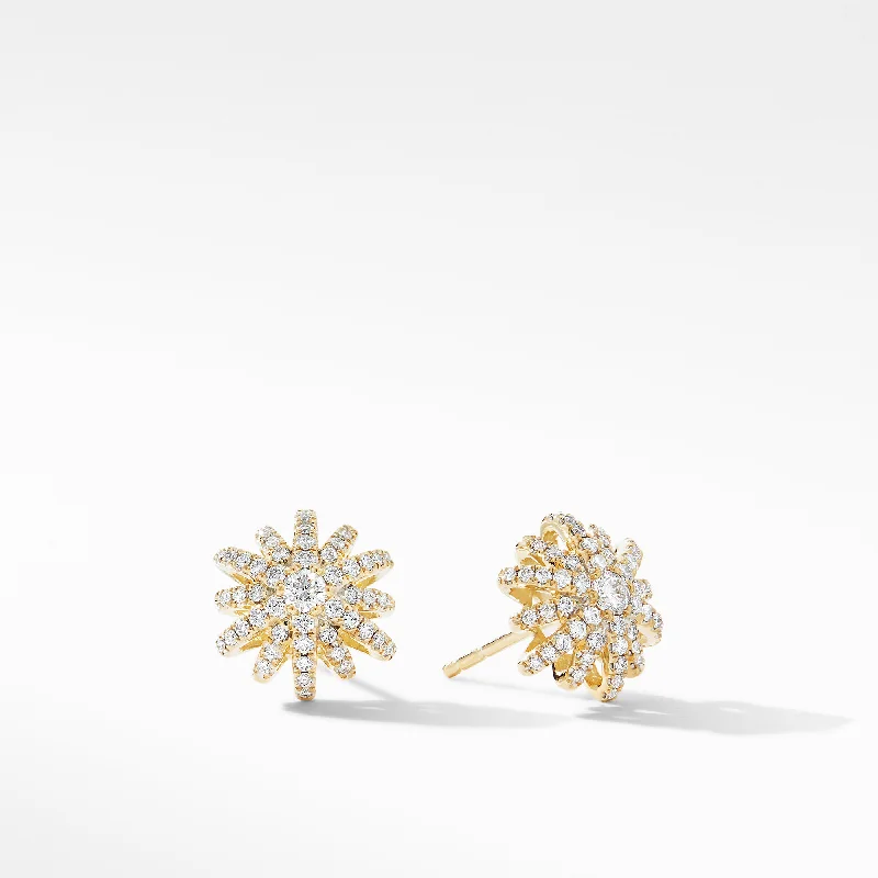 Women’s small hoop earrings-Starburst Stud Earrings in 18K Yellow Gold with Diamonds\, 11.7mm