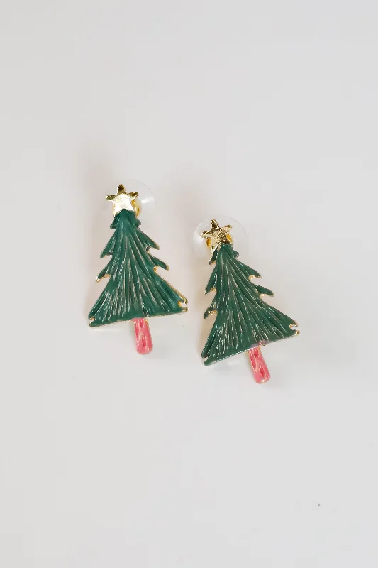 Women’s emerald earrings-Belle Green Christmas Tree Stud Earrings