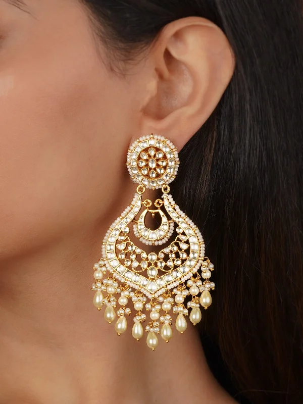 Women’s casual earrings-White Color Gold Plated Jadau Kundan Earrings - ME1308