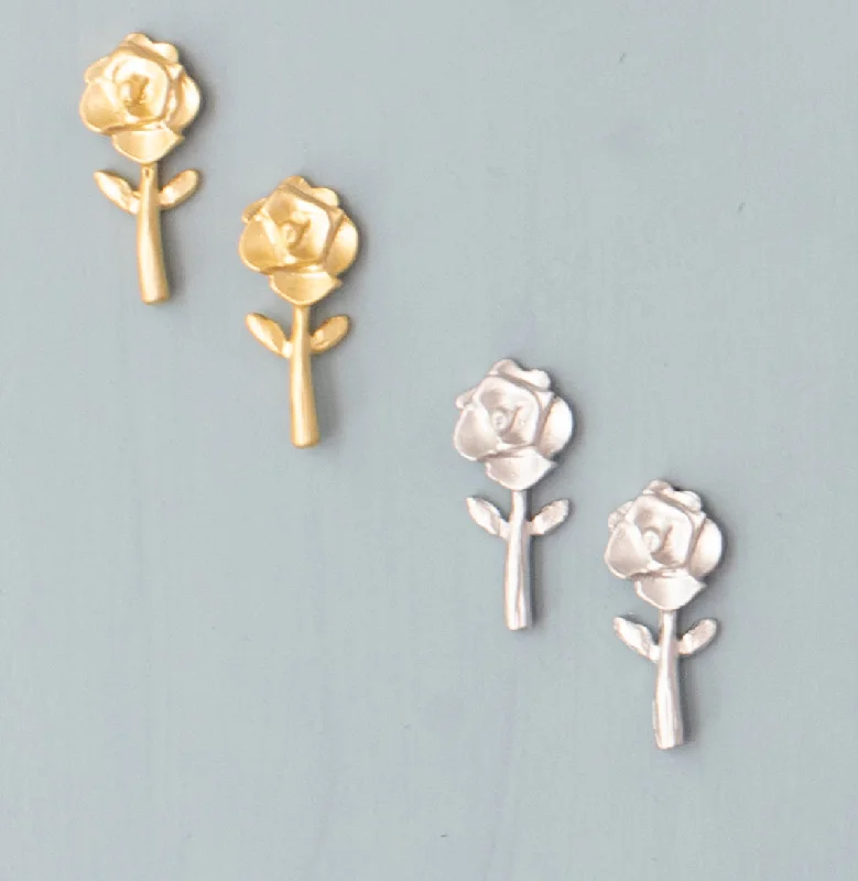 Women’s luxury earrings-Rose Flower Post Earrings