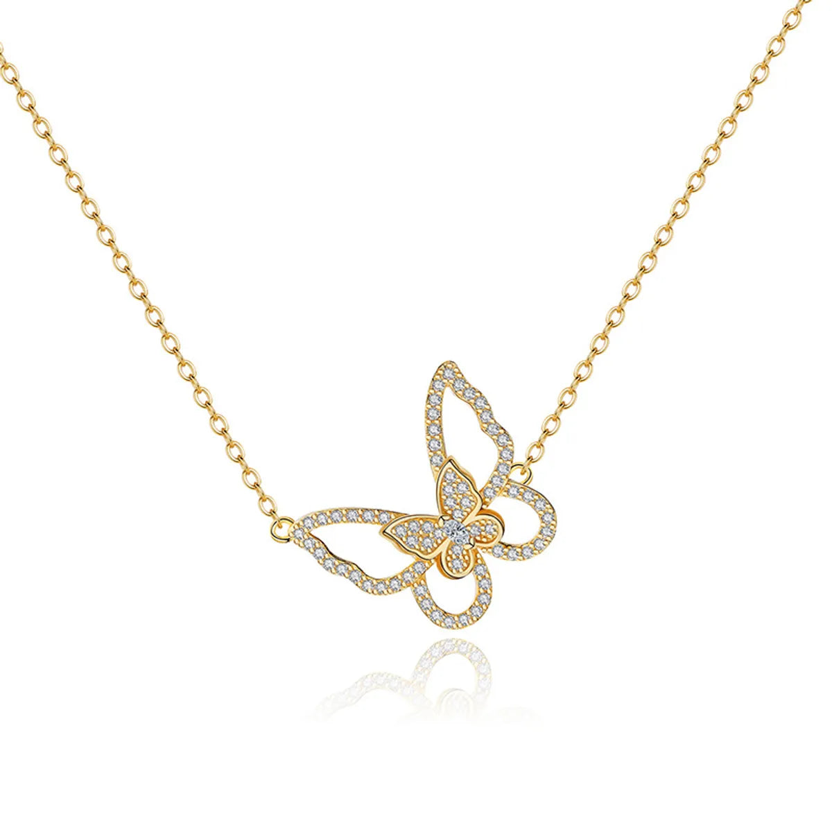 Women’s diamond pendant necklaces-Fashion Butterfly 925 Silver Plating Artificial Rhinestones Pendant Necklace